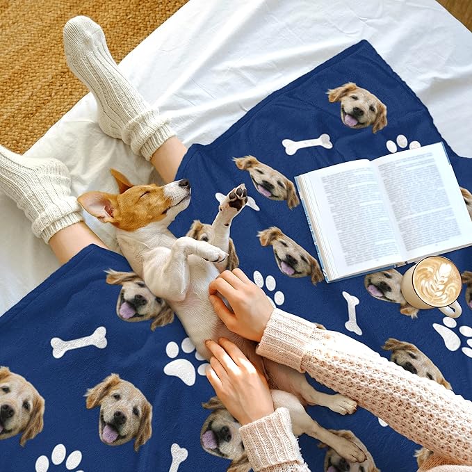Custom Dog Memorial Blanket with Photo, Personalized Pet Photo Blanket for Her, Pet Loss Gifts, Customized Puppy Picture Memory Gift
