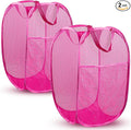 DUCOO Pop Up Hamper, 2 PCS Mesh Pop Up Laundry Hamper, Foldable Mesh Laundry Basket with Space Saving Design for Home, Dorm, Travel and Storage, Pink