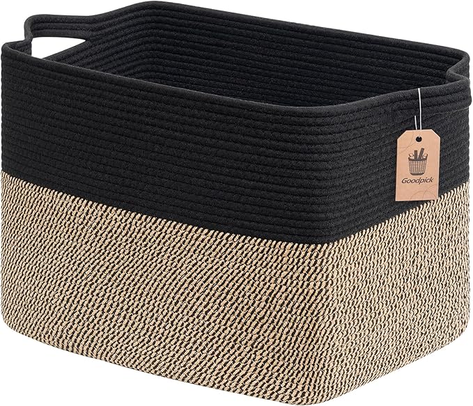 Goodpick Woven Baskets for Organizing, 18" x 14" x 12" Wicker Laundry Basket with Handles, Decorative Toy Baskets Storage Kids, Blanket Basket for Living Room, Bedroom