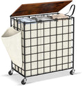 140L Laundry Basket with Wheels, Golden+Beige, TLH003W01