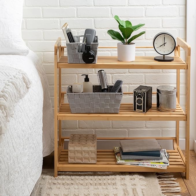 Simplify 2 Pack Small Woven Storage Shelf Basket | Organization | Bathroom | Accessories | Heather Grey