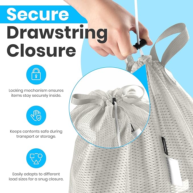 Large Mesh Laundry Bags - 2-Pack Heavy Duty with Handles & Drawstring - Machine Washable Net Laundry Sacks for College Dorm, Camp, Travel, Bedding & Clothes Storage (Grey)