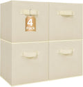 STORAGE MANIAC Storage Cubes, 11 Inch Collapsible Storage Bins with Handles, 4 Pack Fabric Foldable Bins for Organization, Durable Storage Bins for Closet, Shelves, Offices, Toys, 4-Pack Beige