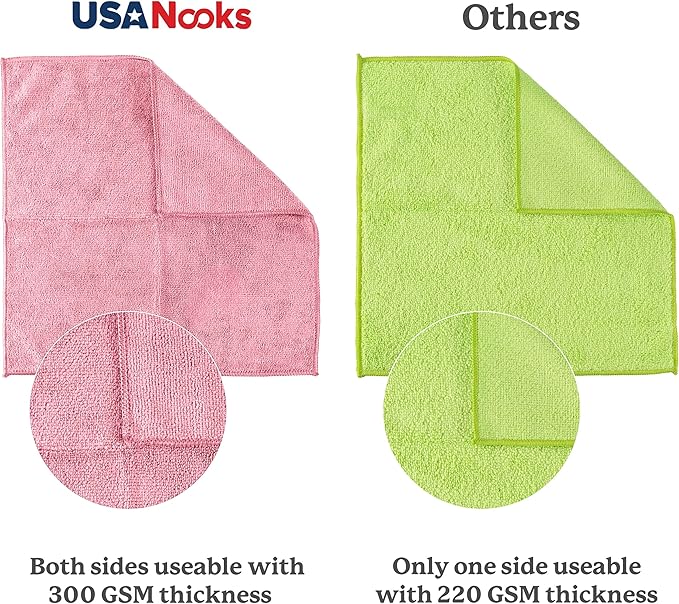USANOOKS Microfiber Cleaning Cloth Light Pink - 50 Pcs 12.5"x12.5" - High Performance - 1200 Washes, Ultra Absorbent Towels Weave Grime & Liquid for Streak-Free Mirror Shine - Car Washing Cloth