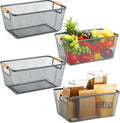 4 Pcs Metal Wire Basket with Wooden Handles Mesh Steel Storage Organizer Bin Containers for Home Organizing Cabinet Pantry Closet Kitchen Fridge Fruit Makeup Snacks Gifts(Large,Dark Gray)