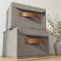 Decorative Linen Storage Boxes with Lids - Spacious Set of 2 Organizer Bins for Your Home Decor - The Perfect Small Container to Safely Store Photos, Documents and Memory Box Keepsakes in Style