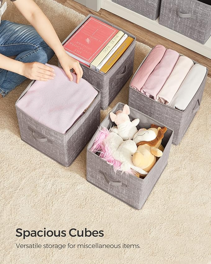 SONGMICS Storage Cubes, 11-Inch Non-Woven Fabric Bins with Double Handles, Set of 6, Closet Organizers for Shelves, Foldable, for Clothes, Taupe UROB026K01