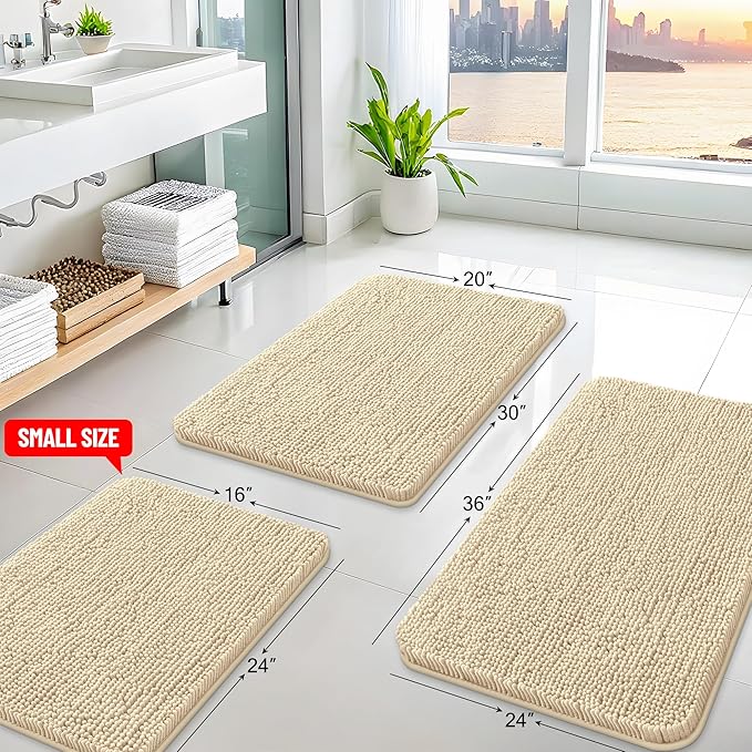 Arotive Bathroom Rugs 36x24, Extra Soft Absorbent Shaggy Chenille Bath Rugs, Machine Washable Rubber Backing Non-Slip Bath Mats for Bathroom Floor Tub and Shower, Home Decor Accessories, Beige