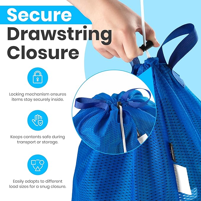Large Mesh Laundry Bags - 2-Pack Heavy Duty with Handles & Drawstring - Machine Washable Net Laundry Sacks for College Dorm, Camp, Travel, Bedding & Clothes Storage (Blue)