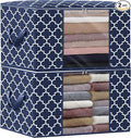 WISELIFE Storage Bags, Large Blanket Clothes Organization and Storage Containers for Bedding, Comforters, Foldable Organizer with Reinforced Handle, Clear Window,Sturdy Zippers,(Blue, 2 x 100L)