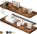 QEEIG Floating Shelves for Wall 23.6" Long - Wall Mounted Shelf Bathroom Kitchen Living Room Bedroom Farmhouse Home Decor Display Bookshelf Large 23.6 x 9.3 inch Set of 2, Rustic Brown (008-60BN)