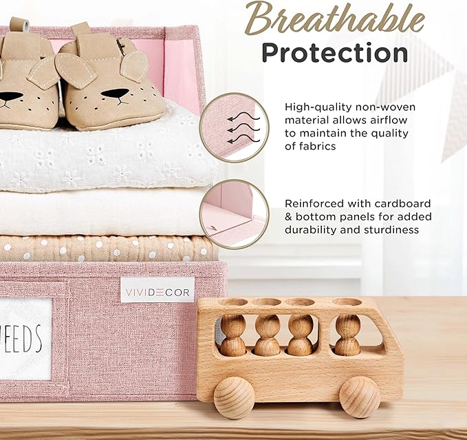 VIVIDECOR Closet Bins for Organization – 12x12x10 Foldable Boxes for Clothes, Fabric Trapezoid Storage Bins, Storage Baskets, Decorative Storage Baskets, Sweaters, Baby Clothes, Nursery– Pink, 3 Pack
