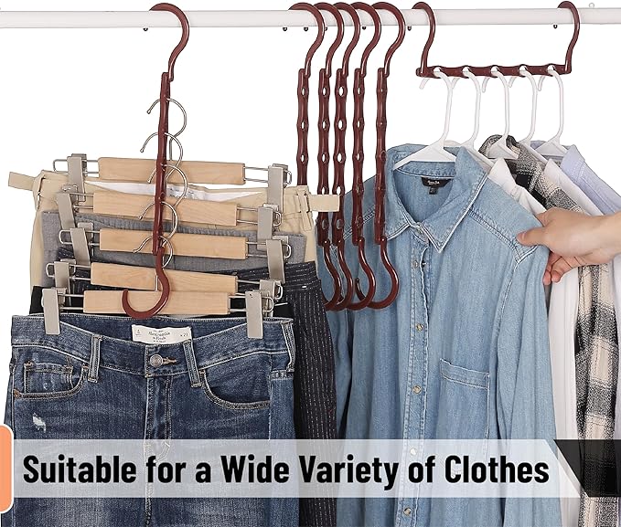 Mr. Pen- Space Saving Hangers for Clothes, 8 pcs, Autumn Colors, Plastic Multi Clothes Hangers Space Saving, 5 Slots, 360° Rotating Hooks