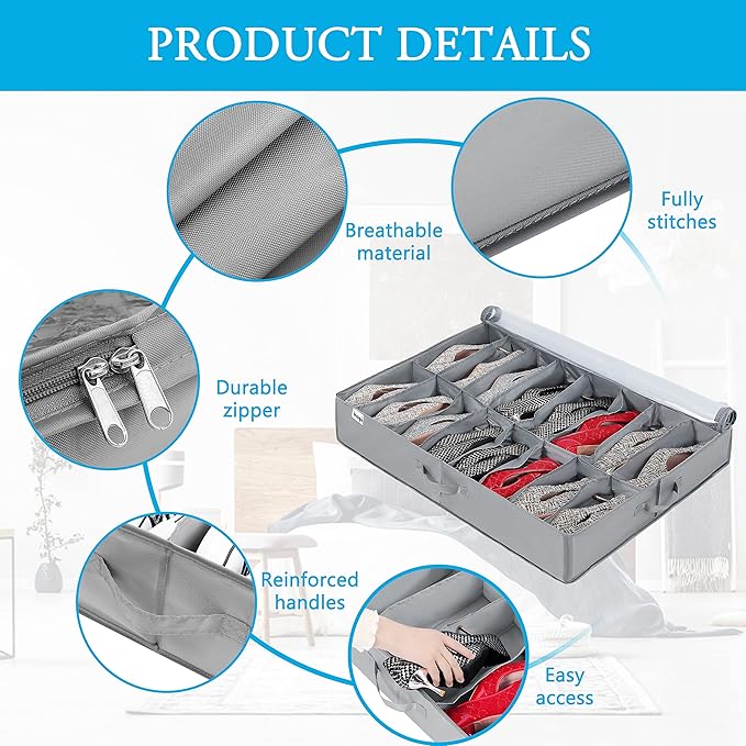 INAYA Under Bed Shoe Storage Organizer 2 Pack, Fits 32 Pairs, Large Underbed Shoe Box Storage Containers, Clear Foldable Shoes Organizer Under the Bed Sturdy Structure with Hard Bottom Support