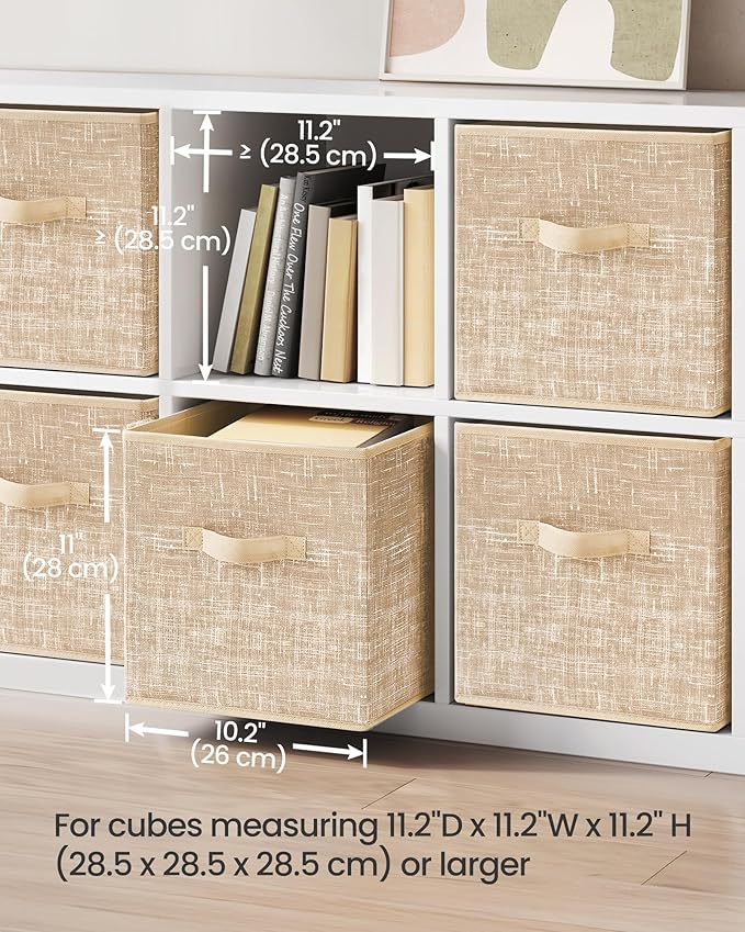 SONGMICS Storage Cubes, 11-Inch Non-Woven Fabric Bins with Double Handles, Set of 6, Closet Organizers for Shelves, Foldable, for Clothes, Sand Beige UROB026K03