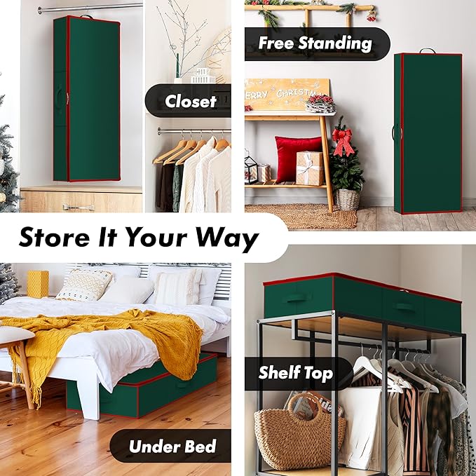 Simple Houseware 41.5" Wrapping Paper Storage Organizer - Fits 40 Rolls with Adjustable Straps, Interior Divider for Ribbons & Bows, 3 Clear Pockets for Gift Bags & Tools, 41.5''L x 16''W, Green