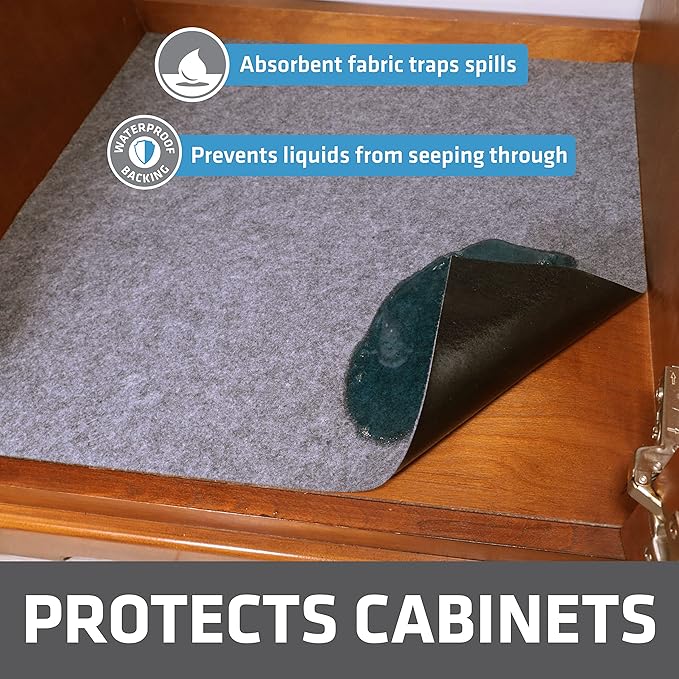 Drymate Premium XL Under Sink Mat, Waterproof Cabinet Protection Mats for Kitchen & Bathroom, Absorbent Shelf Liners, Slip-Resistant, Machine Washable (USA Made)(24”x59”)(Light Grey)(12-Pack)