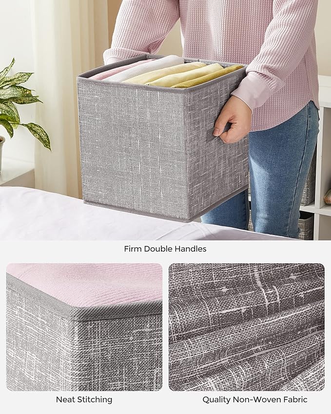 SONGMICS Storage Cubes, 11-Inch Non-Woven Fabric Bins with Double Handles, Set of 6, Closet Organizers for Shelves, Foldable, for Clothes, Taupe UROB026K01