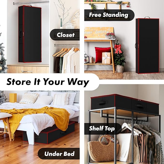 Simple Houseware 41.5" Wrapping Paper Storage Organizer - Fits 40 Rolls with Adjustable Straps, Interior Divider for Ribbons & Bows, 3 Clear Pockets for Gift Bags & Tools, 41.5''L x 16''W, Black