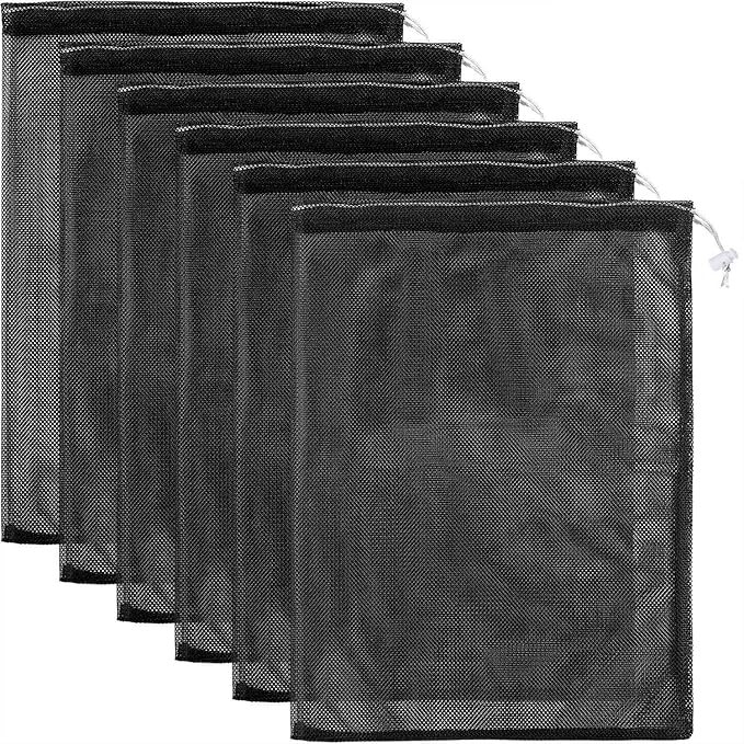 Frienda 6 Pieces Mesh Stuff Sack, 11 x 15 Inch Durable Nylon Drawstring Laundry Bag for Rinsing Beach Toys, Seashell Collecting, Mesh Bags and Travel(Black)