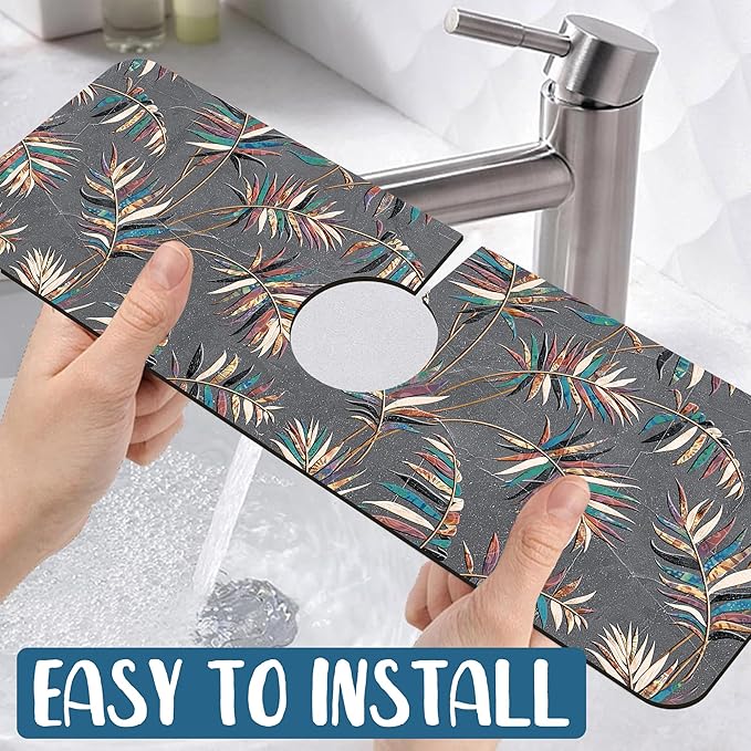 Ceramic Texture Kitchen Sink Splash Guard Faucet Mat Kitchen Tiles Super Absorbent Fast Drying Mat Sink Splash Guard Behind Faucet for Kitchen Bathroom, 15.5"x5.5"
