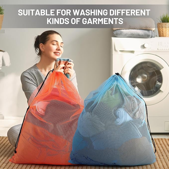 Berlune 18 Pcs 24" x 36" Large Mesh Laundry Bags Colorful Extra Large Laundry Bag Bulk with Drawstring Heavy Duty Mesh Machine Washable Drawstring Pouch
