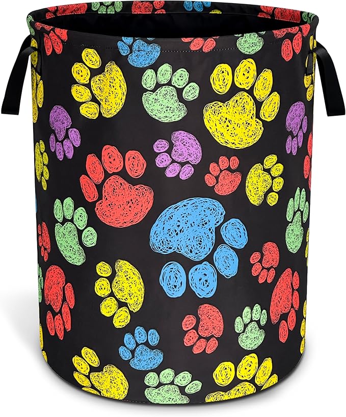 Dog Cat Paw Prints Laundry Basket Oxford Cloth Animal Laundry Hamper With Handle Foldable Portable Clothes Storage Basket 18.9 X 16.5 Inch Storage Bag For Laundry Room/Bathroom/Bedroom/Dormitories