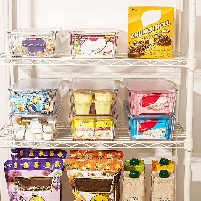 Vtopmart 10pcs Clear Organizers and Storage Bins with Lids, Stackable Plastic Storage Containers with Handles for Fridge, Freezer, Pantry, Cabinet, Kitchen Organization