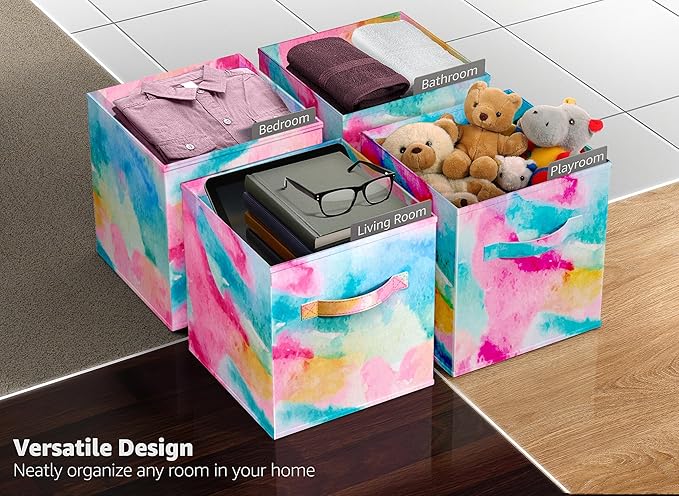 Sorbus Fabric Storage Cubes - 6 Foldable Tie Dye Storage Bins for Organizing Cubbies, Toy Box - Clothes Storage & Closet Organizer - 11 Inch Collapsible Cube Baskets for Shelves with Handle (Tie Dye)