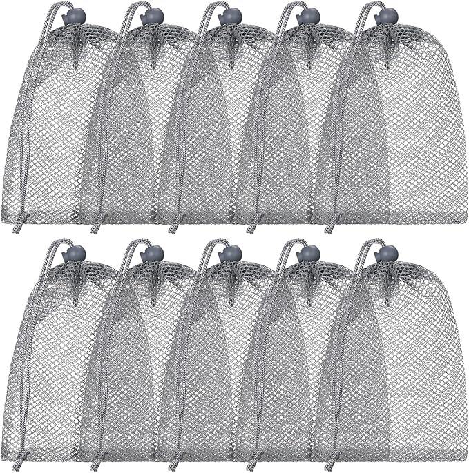 TecUnite 10 Pcs Mesh Bags Drawstring Laundry Bags Large Nylon Mesh Gift Dishwasher Bag with Sliding Drawstring for Kitchen Jewelry Gifts Wedding Favor Home(5.5 x 7.5 Inch,Gray)