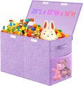 Large Toy Storage Box with Lid Divider, Sturdy Collapsible Toys Organizer Chest Kids Storage Bins Boxes Baskets for Boys, Girls, Nursery, Bedroom, Living Room, Playroom, 25"x13"x16", Purple