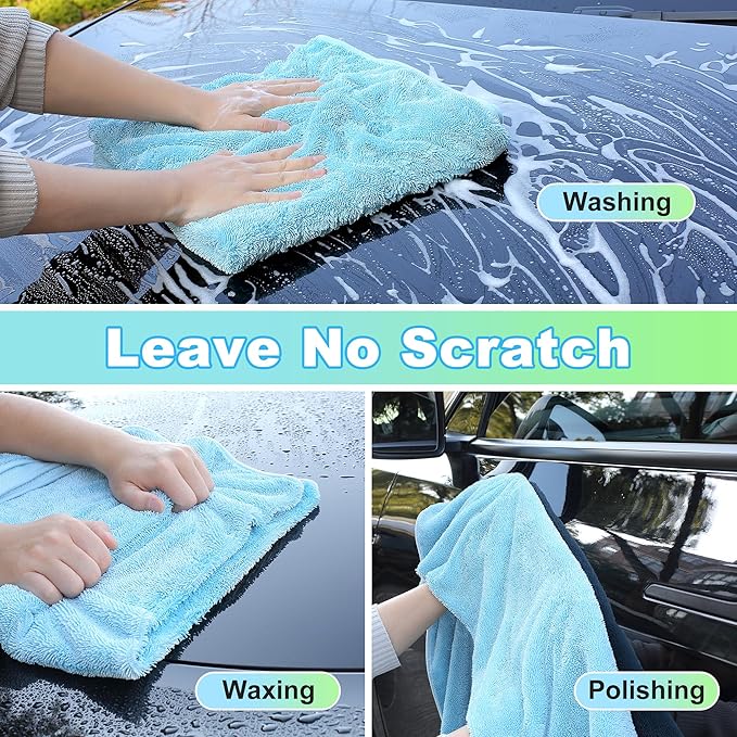 JOYMOOP Microfiber Towels for Cars, 2 Pack 35.4" x 23.6" Car Drying Towel, Blue Reusable Car Towel, Quick Drying Car Microfiber Cleaning Cloth for RVs, SUVs, Trucks