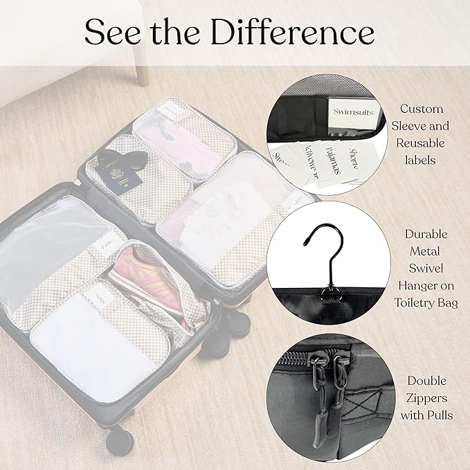 9 Set Packing Cubes - Suitcase Organizer, Cute Packing Cubes, Travel Bags Organizer for Luggage with Hanging Toiletry and Shoe Bag, Travel Essentials for Women, Men and Kids -Black