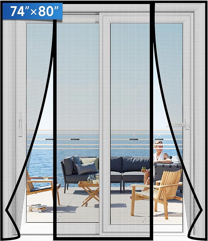Magnetic Screen Door Upgraded PET Mesh Stronger Than Fiberglass and Polyester,Hands Free,Keeps Bugs Out,Pet & Kid Friendly,Suitable for Sliding Door,Large Patio Door and French Door-74''x80''