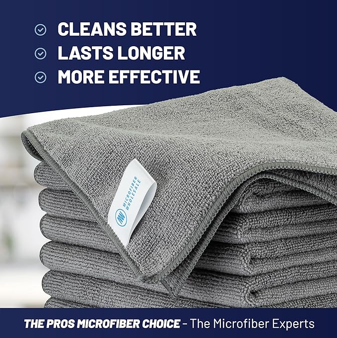 12" x 12" MW Pro Multi-Surface Microfiber Cleaning Cloths | Gray - 48 Pack | Premium Microfiber Towels for Cleaning Glass, Kitchens, Bathrooms, Automotive, Supplies & Products