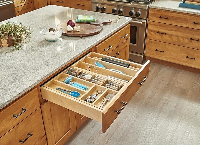 Rev-A-Shelf Two-Tier Kitchen Utensil Drawer Organizer & Pullout Cutlery Tray, Soft-Close Slides, 27" Cabinet Opening, Wood, 4WTCD-30HSC-1