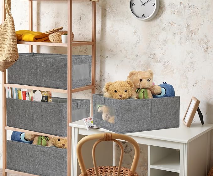 4 Pack Closet Organizers and Storage Bins, Storage Containers for Organizing Clothing, Jeans, Toys, Books, Shelves, Wardrobe - Closet Organizer, Large Storage Boxes Baskets with Window