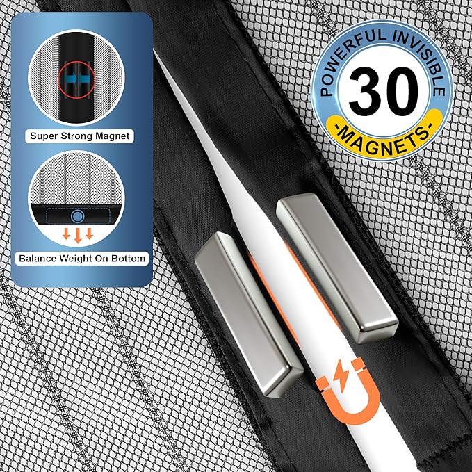 Magnetic Screen Door Mesh 37" x 98" - Fits 35" x 96" Door Size, Works for Patio, Sliding Door, Keeps Bug Mosquito Out, Fresh Air Flow, Black