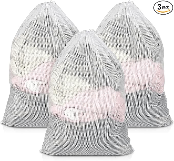 3 Pack Mesh Laundry Bags, 23 x 34 Inches Heavy Duty Mesh Laundry Bag, Large Laundry Drawstring Bag for College, Dorm, Travel, Family and Apartment Dwellers, White