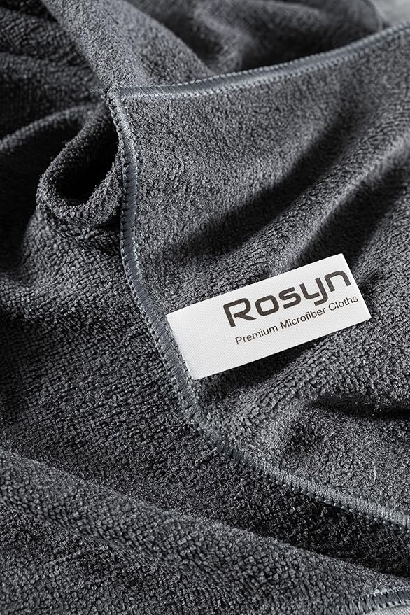 Rosyn Premium 420 GSM Microfiber Cloth Black 16x16 Inches - Luxury Scratch-Free Detailing Towel for Cars, Yachts, Boats & Watches - Ultra Soft, Lint-Free, Highly Absorbent (Large, 24, Count)