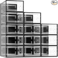 SEE SPRING X-Large Black Modern Plastic Shoe Box, 12 Pack, Clear Front Door, Stackable, Foldable, Ventilated, Fits US Size 11, 13.2''L9.1''W7.3''H Inch, 655.65 Cubic Inches, Already Assembled