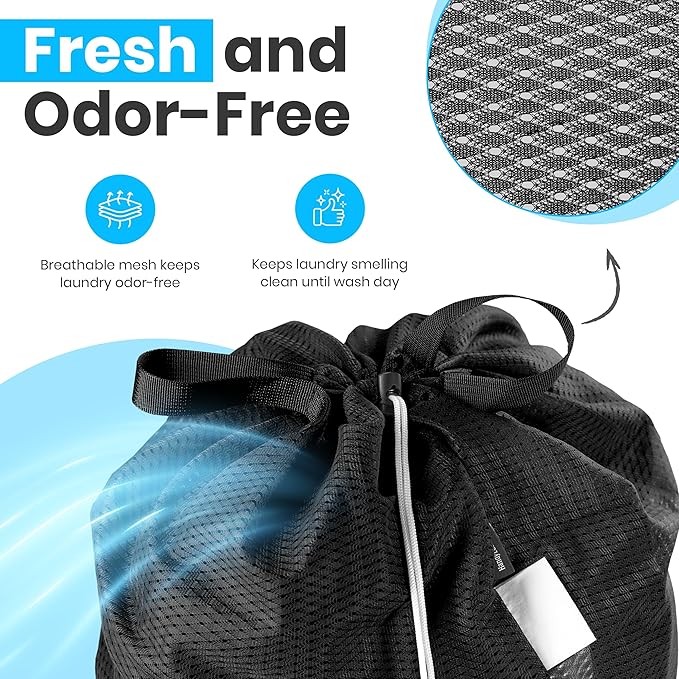 Large Mesh Laundry Bags - Heavy Duty with Handles & Drawstring - Machine Washable Net Laundry Sacks for College Dorm, Camp, Travel, Bedding & Clothes Storage (Black)