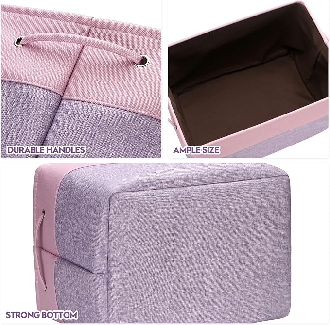 Sea Team 3-Pack Extra Large Storage Basket Set, Trunk Organizer, Clothes Toys Bin, 22 x 15 x 13 Inches, Rectangular Canvas Fabric Collapsible Shelf Box with Handles for Kids Room (Lavender/Orchid)