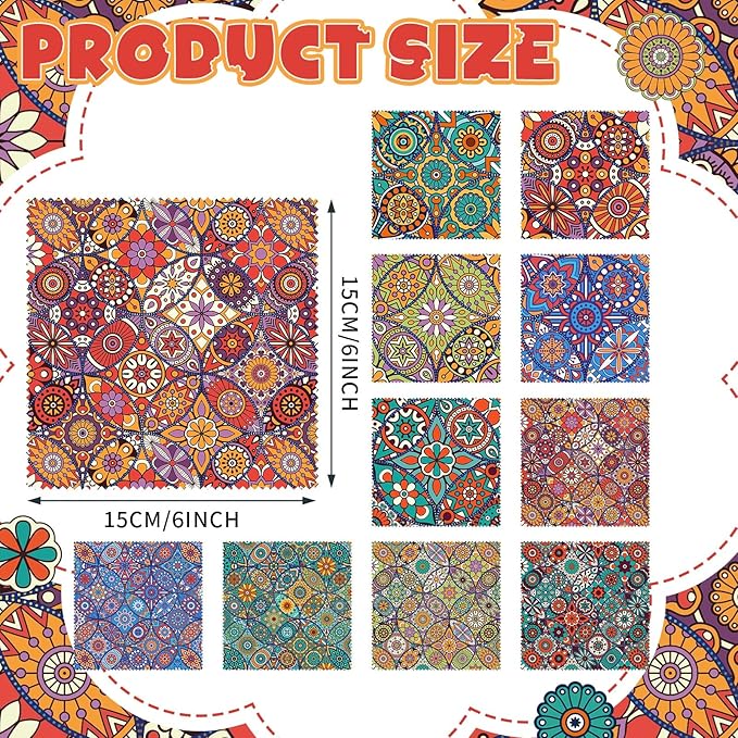Sinmoe 20 Pcs Microfiber Cleaning Cloth Microfiber Cloth Gift Soft Multicolor Glasses Cleaner for Eyeglasses Camera Lens Cell Phone Screens Glasses, 6 x 6 Inches(Mandala)