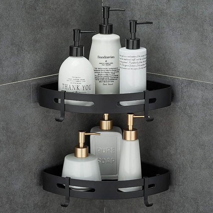 Hoomtaook Adhesive Corner Shelf Bathroom Shower Caddy Organizer for Kitchen Toilet No Drilling 2-Tier Bathroom Corner Shelves Shower Caddies