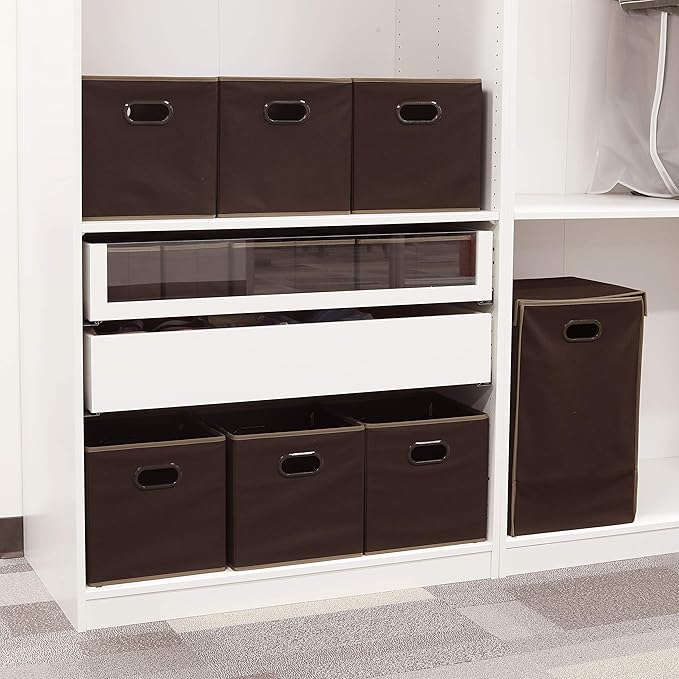 Simple Houseware Foldable Cube Storage Bins with Handles, 11-Inch, Brown, 6-Pack, Fabric Cubes Organizer for Closet or Shelves