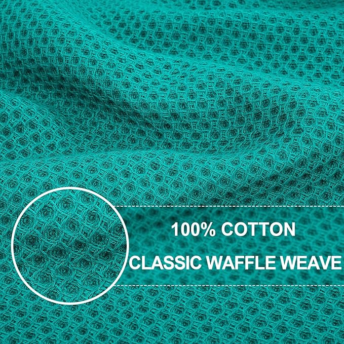 Homaxy 100% Cotton Waffle Weave Kitchen Dish Towels, Ultra Soft Absorbent Quick Drying Cleaning Towel, 13 x 28 Inches, 6-Pack, Teal