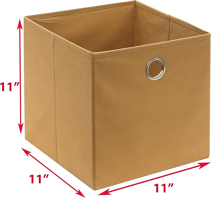 SIMPLE HOUSEWARE Foldable Cube Storage Bins with Handles, 11-Inch, Tan, 6-Pack, Fabric Cubes Organizer for Closet or Shelves
