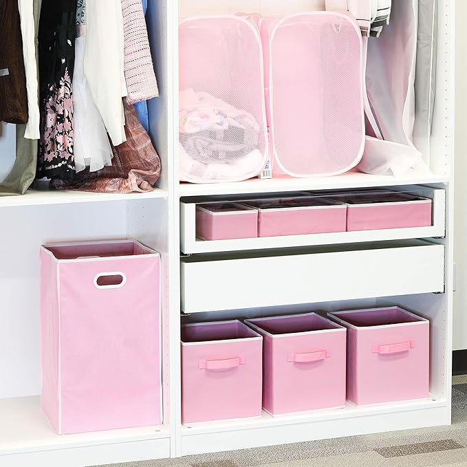Simple Houseware Mesh Pop-Up Laundry Hamper Basket With Side Pocket, Pink - 2 Pack