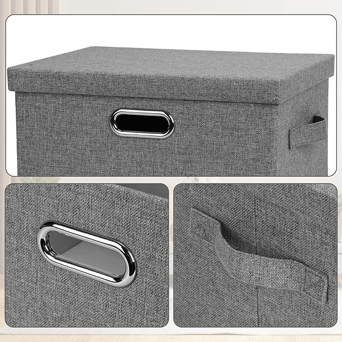 Graciadeco Medium 15" 21 Quart Collapsible Stackable Storage Bins with Lids, 1 Pack Gray Foldable Fabric Closet Storage Boxes with Lids, 4 Handles Heavy-duty Linen Cube Baskets for Bedroom